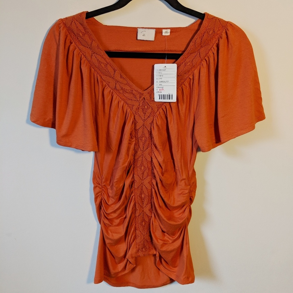 NWT Anthropologie Burnt Orange Flutter Sleeve Top